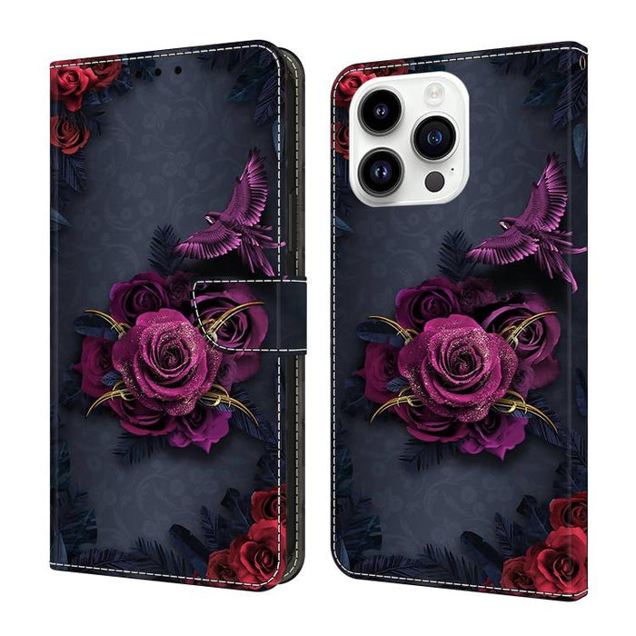 Funda para teléfono de cuero vegano pintado con efecto cristal, For iPhone 16, For iPhone 15 Pro Max, For iPhone 15 Pro