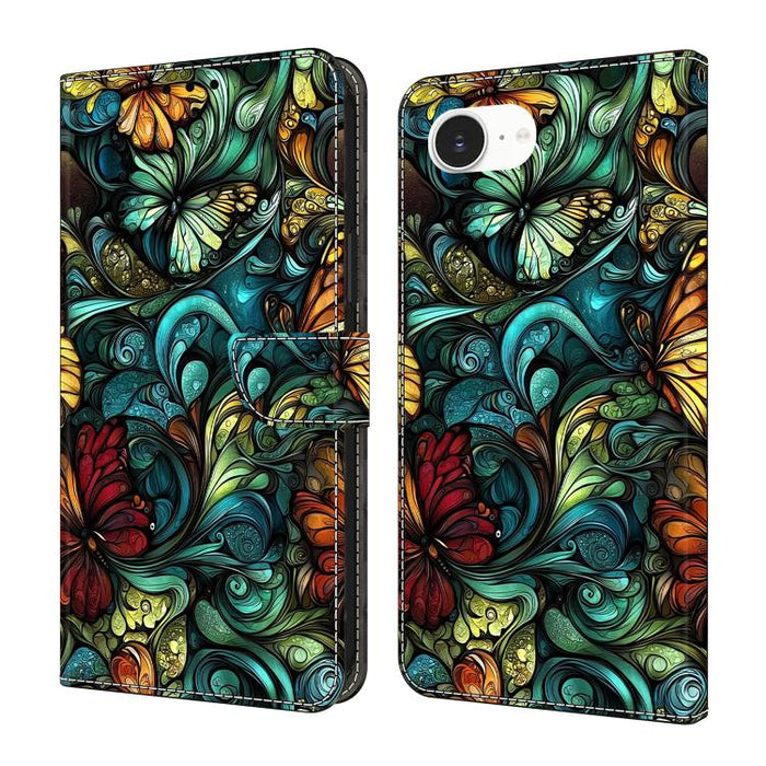 Funda para teléfono de cuero vegano pintado con efecto cristal, For iPhone 17e / 16e, For iPhone 17 Pro Max, For iPhone 17 Pro, For iPhone 17
