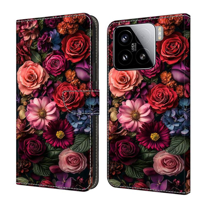 Funda para teléfono de cuero vegano pintado con efecto cristal, For Xiaomi 15 Pro, For Xiaomi 15
