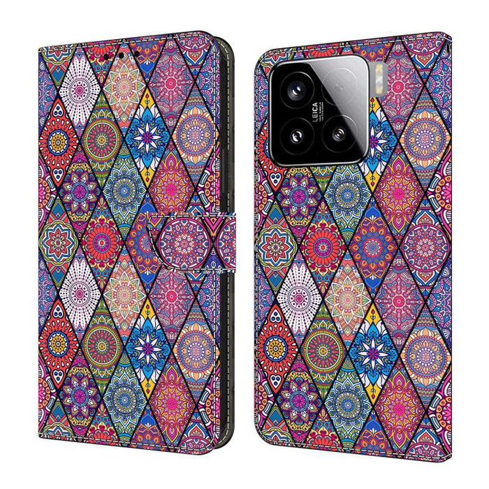 Funda para teléfono de cuero vegano pintado con efecto cristal, For Xiaomi 15 Pro, For Xiaomi 15
