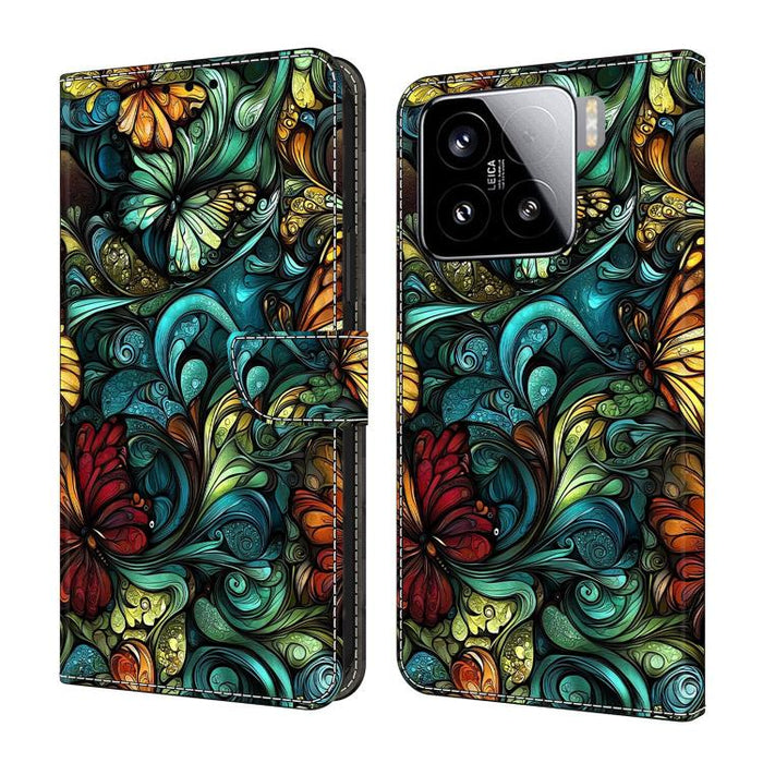 Funda para teléfono de cuero vegano pintado con efecto cristal, For Xiaomi 15 Pro, For Xiaomi 15