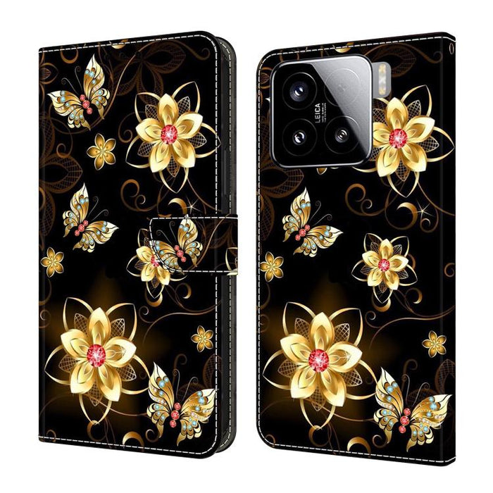 Funda para teléfono de cuero vegano pintado con efecto cristal, For Xiaomi 15 Pro, For Xiaomi 15