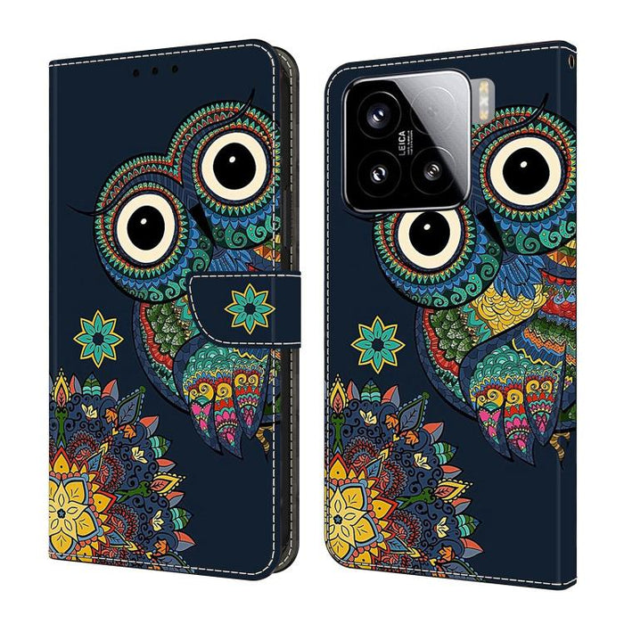 Funda para teléfono de cuero vegano pintado con efecto cristal, For Xiaomi 15 Pro, For Xiaomi 15
