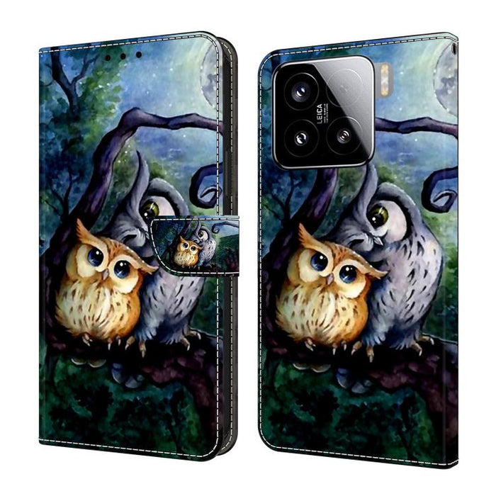Funda para teléfono de cuero vegano pintado con efecto cristal, For Xiaomi 15 Pro, For Xiaomi 15