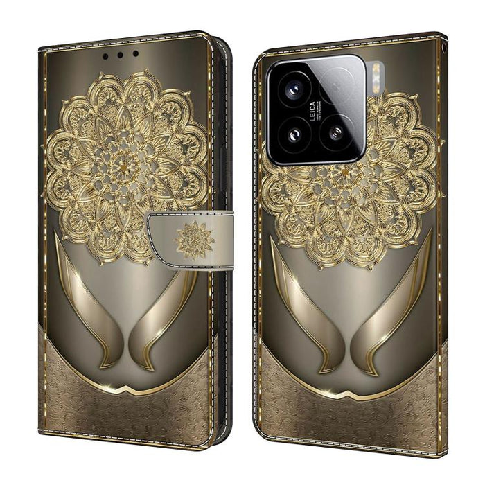 Funda para teléfono de cuero vegano pintado con efecto cristal, For Xiaomi 15 Pro, For Xiaomi 15