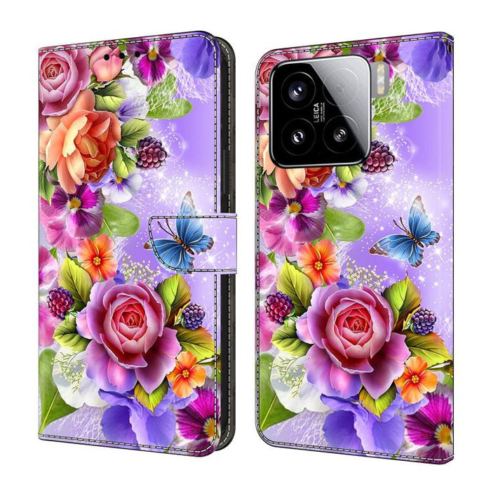 Funda para teléfono de cuero vegano pintado con efecto cristal, For Xiaomi 15 Pro, For Xiaomi 15