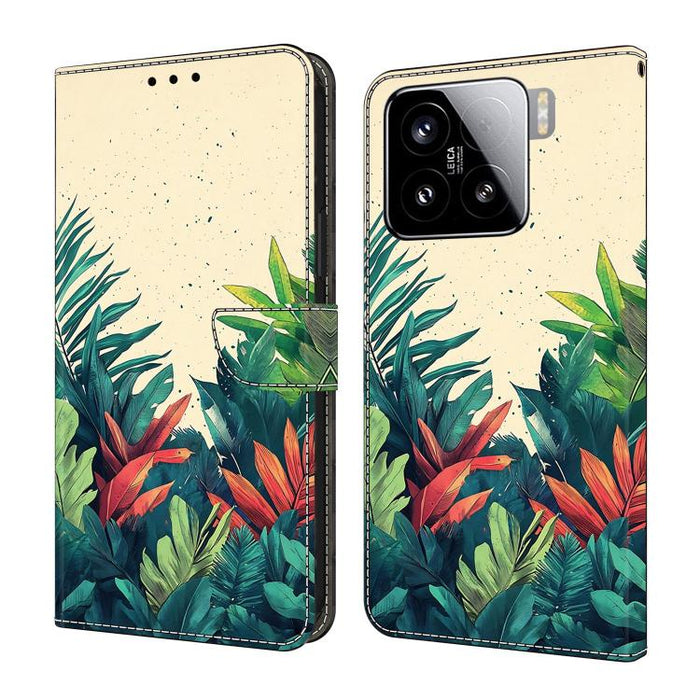 Funda para teléfono de cuero vegano pintado con efecto cristal, For Xiaomi 15 Pro, For Xiaomi 15