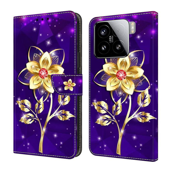 Funda para teléfono de cuero vegano pintado con efecto cristal, For Xiaomi 15 Pro, For Xiaomi 15