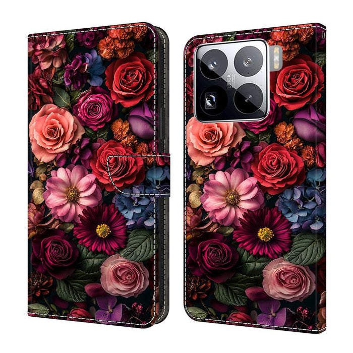 Funda para teléfono de cuero vegano pintado con efecto cristal, For Xiaomi 15 Pro, For Xiaomi 15