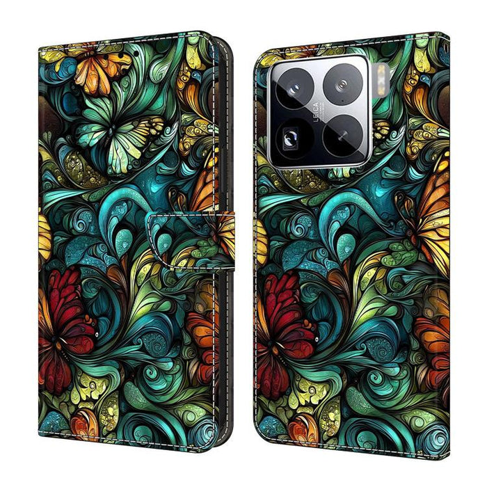 Funda para teléfono de cuero vegano pintado con efecto cristal, For Xiaomi 15 Pro, For Xiaomi 15