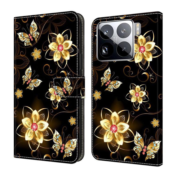 Funda para teléfono de cuero vegano pintado con efecto cristal, For Xiaomi 15 Pro, For Xiaomi 15