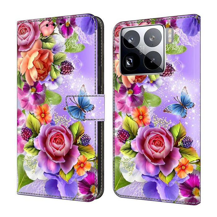 Funda para teléfono de cuero vegano pintado con efecto cristal, For Xiaomi 15 Pro, For Xiaomi 15
