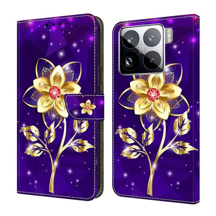 Funda para teléfono de cuero vegano pintado con efecto cristal, For Xiaomi 15 Pro, For Xiaomi 15