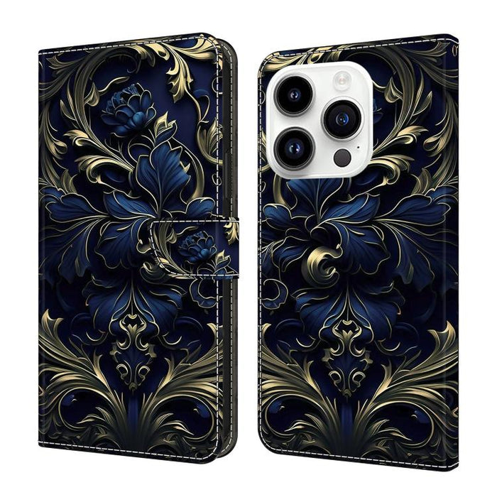 Funda para teléfono de cuero vegano pintado con efecto cristal, For iPhone 16 Pro, For iPhone 16, For iPhone 15 Pro Max, For iPhone 15 Pro, For iPhone 14 / 13, For iPhone 14 Pro
