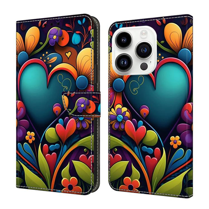 Funda para teléfono de cuero vegano pintado con efecto cristal, For iPhone 16 Pro, For iPhone 16, For iPhone 15 Pro Max, For iPhone 15 Pro, For iPhone 14 / 13, For iPhone 14 Pro