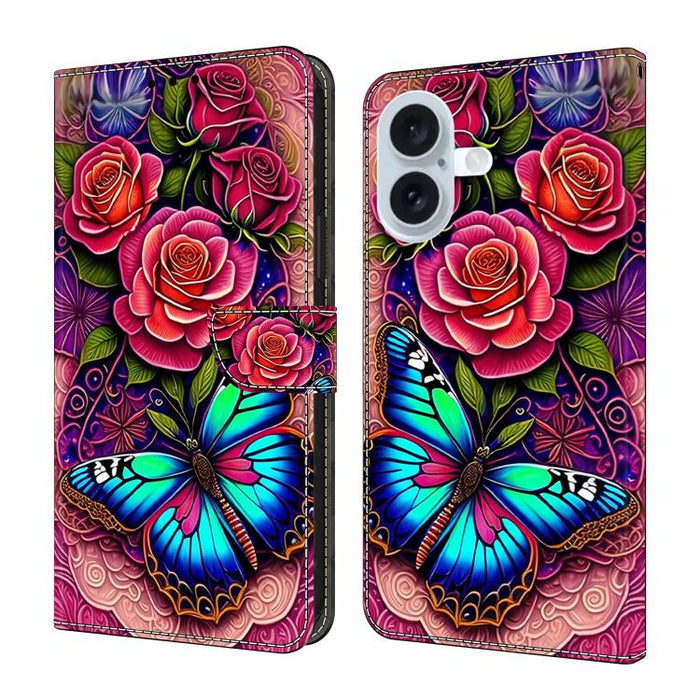 Funda para teléfono de cuero vegano pintado con efecto cristal, For iPhone 16 Pro, For iPhone 16, For iPhone 15 Pro Max, For iPhone 15 Pro, For iPhone 14 / 13, For iPhone 14 Pro