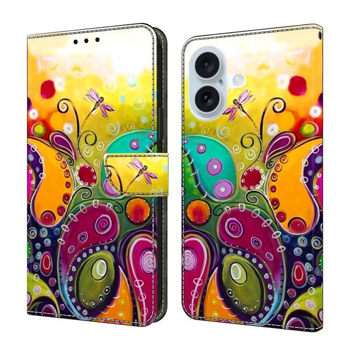 Funda para teléfono de cuero vegano pintado con efecto cristal, For iPhone 16 Pro, For iPhone 16, For iPhone 15 Pro Max, For iPhone 15 Pro, For iPhone 14 / 13, For iPhone 14 Pro