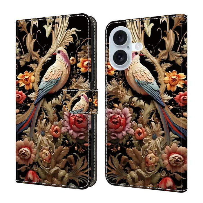 Funda para teléfono de cuero vegano pintado con efecto cristal, For iPhone 16 Pro, For iPhone 16, For iPhone 15 Pro Max, For iPhone 15 Pro, For iPhone 14 / 13, For iPhone 14 Pro