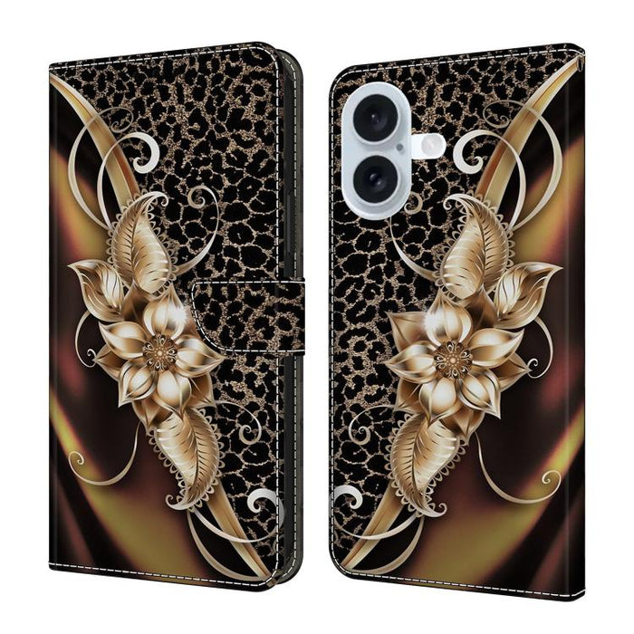 Funda para teléfono de cuero vegano pintado con efecto cristal, For iPhone 16 Pro, For iPhone 16, For iPhone 15 Pro Max, For iPhone 15 Pro, For iPhone 14 / 13, For iPhone 14 Pro