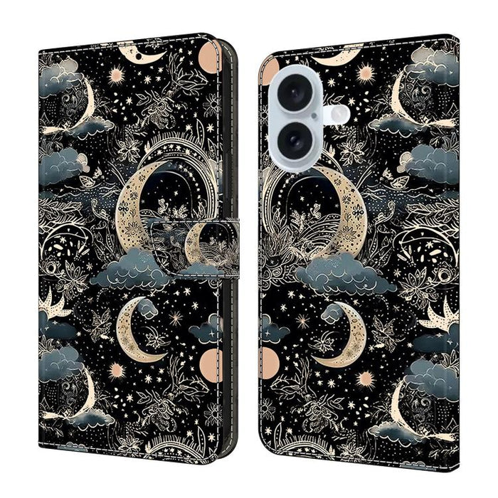 Funda para teléfono de cuero vegano pintado con efecto cristal, For iPhone 16 Pro, For iPhone 16, For iPhone 15 Pro Max, For iPhone 15 Pro, For iPhone 14 / 13, For iPhone 14 Pro