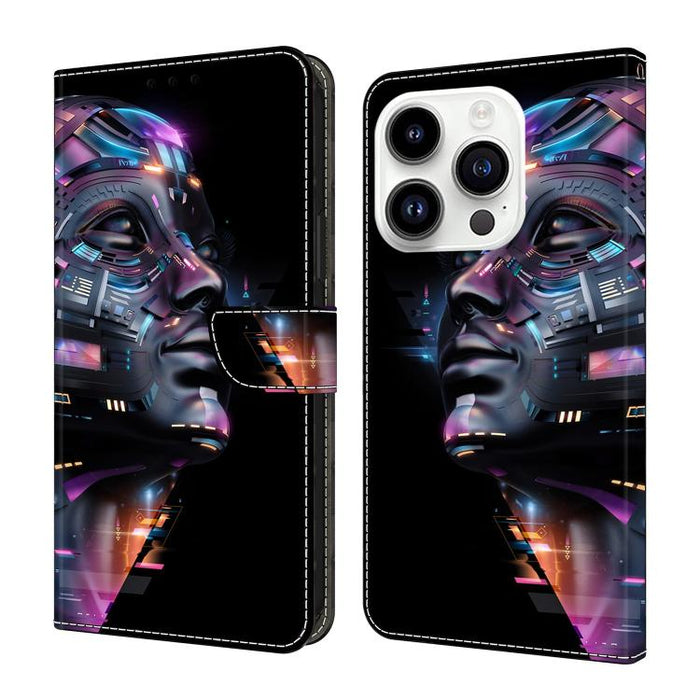 Funda para teléfono de cuero vegano pintado con efecto cristal, For iPhone 16 Pro, For iPhone 16, For iPhone 15 Pro Max, For iPhone 15 Pro, For iPhone 14 / 13, For iPhone 14 Pro