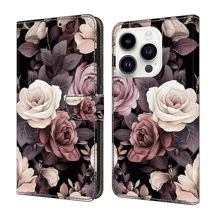 Funda para teléfono de cuero vegano pintado con efecto cristal, For iPhone 16 Pro, For iPhone 16, For iPhone 15 Pro Max, For iPhone 15 Pro, For iPhone 14 / 13, For iPhone 14 Pro