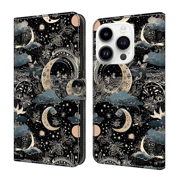 Funda para teléfono de cuero vegano pintado con efecto cristal, For iPhone 16 Pro, For iPhone 16, For iPhone 15 Pro Max, For iPhone 15 Pro, For iPhone 14 / 13, For iPhone 14 Pro