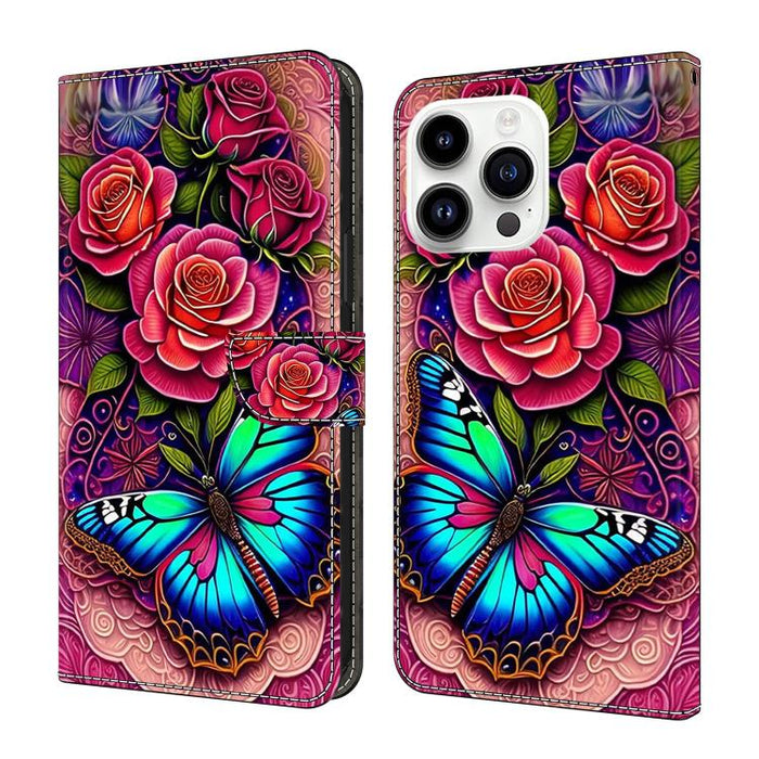 Funda para teléfono de cuero vegano pintado con efecto cristal, For iPhone 16 Pro, For iPhone 16, For iPhone 15 Pro Max, For iPhone 15 Pro, For iPhone 14 / 13, For iPhone 14 Pro