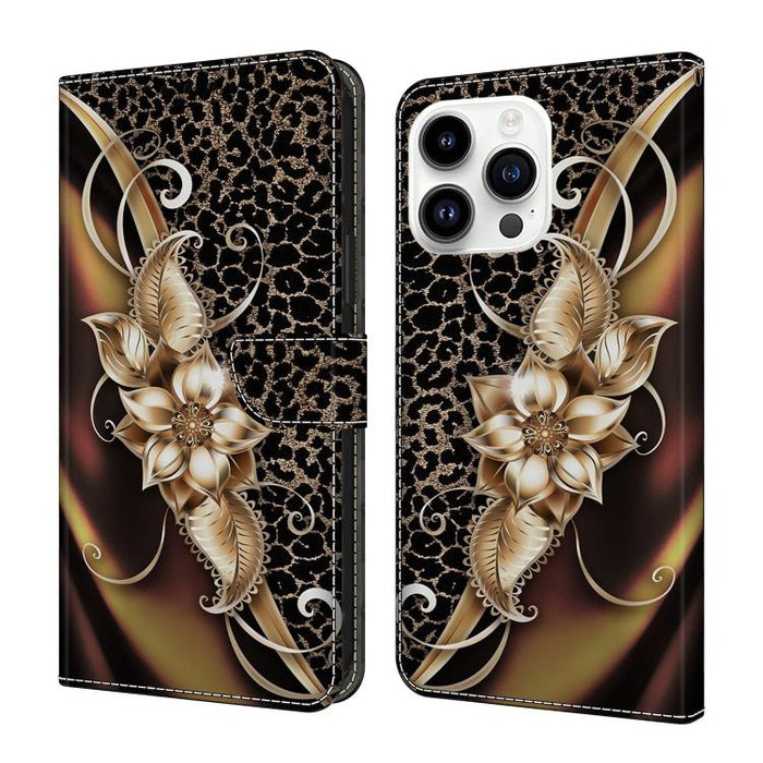 Funda para teléfono de cuero vegano pintado con efecto cristal, For iPhone 16 Pro, For iPhone 16, For iPhone 15 Pro Max, For iPhone 15 Pro, For iPhone 14 / 13, For iPhone 14 Pro