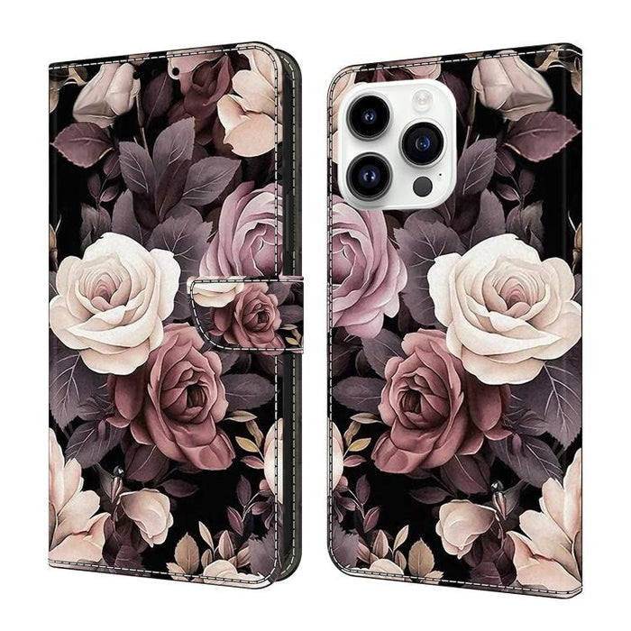 Funda para teléfono de cuero vegano pintado con efecto cristal, For iPhone 16 Pro, For iPhone 16, For iPhone 15 Pro Max, For iPhone 15 Pro, For iPhone 14 / 13, For iPhone 14 Pro