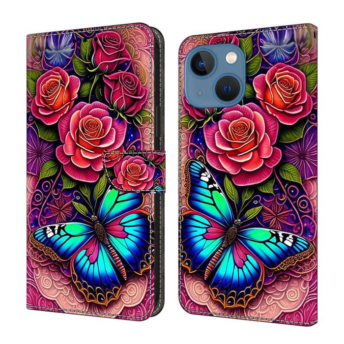 Funda para teléfono de cuero vegano pintado con efecto cristal, For iPhone 16 Pro, For iPhone 16, For iPhone 15 Pro Max, For iPhone 15 Pro, For iPhone 14 / 13, For iPhone 14 Pro