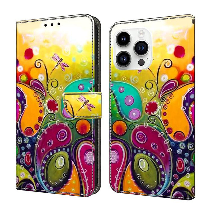 Funda para teléfono de cuero vegano pintado con efecto cristal, For iPhone 16 Pro, For iPhone 16, For iPhone 15 Pro Max, For iPhone 15 Pro, For iPhone 14 / 13, For iPhone 14 Pro