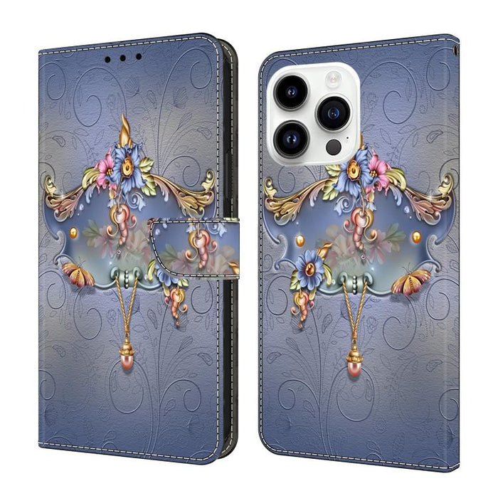 Funda para teléfono de cuero vegano pintado con efecto cristal, For iPhone 16 Pro, For iPhone 16, For iPhone 15 Pro Max, For iPhone 15 Pro, For iPhone 14 / 13, For iPhone 14 Pro