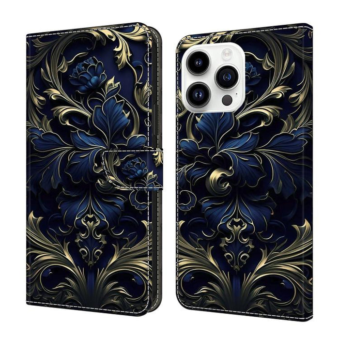 Funda para teléfono de cuero vegano pintado con efecto cristal, For iPhone 16 Pro, For iPhone 16, For iPhone 15 Pro Max, For iPhone 15 Pro, For iPhone 14 / 13, For iPhone 14 Pro