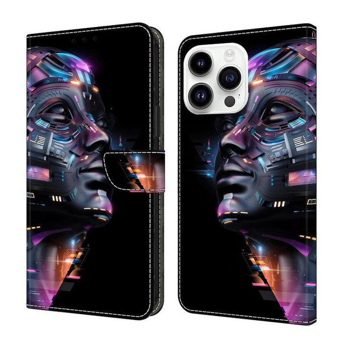 Funda para teléfono de cuero vegano pintado con efecto cristal, For iPhone 16 Pro, For iPhone 16, For iPhone 15 Pro Max, For iPhone 15 Pro, For iPhone 14 / 13, For iPhone 14 Pro