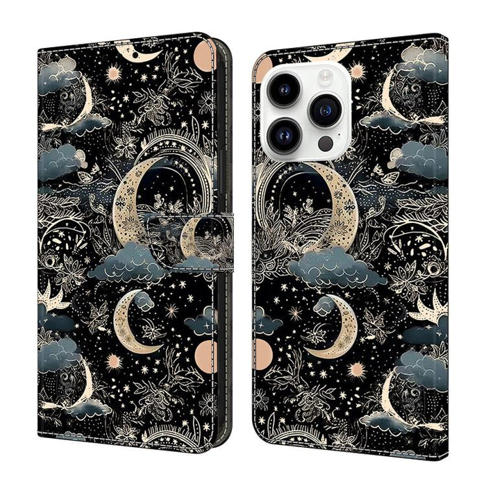 Funda para teléfono de cuero vegano pintado con efecto cristal, For iPhone 16 Pro, For iPhone 16, For iPhone 15 Pro Max, For iPhone 15 Pro, For iPhone 14 / 13, For iPhone 14 Pro