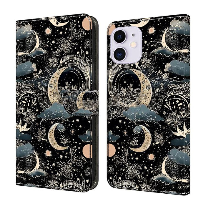 Funda para teléfono de cuero vegano pintado con efecto cristal, For iPhone 11