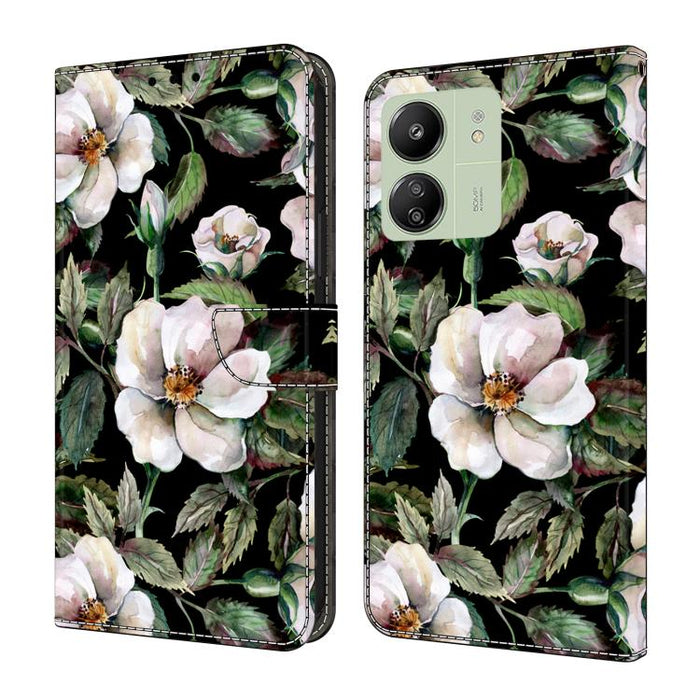 Funda para teléfono de cuero vegano pintado con efecto cristal, For Redmi 13C 4G / 5G, For Redmi Note 13 Pro+