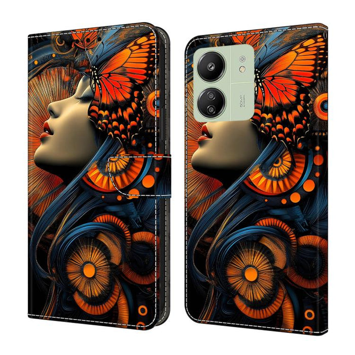 Funda para teléfono de cuero vegano pintado con efecto cristal, For Redmi 13C 4G / 5G, For Redmi Note 13 Pro+
