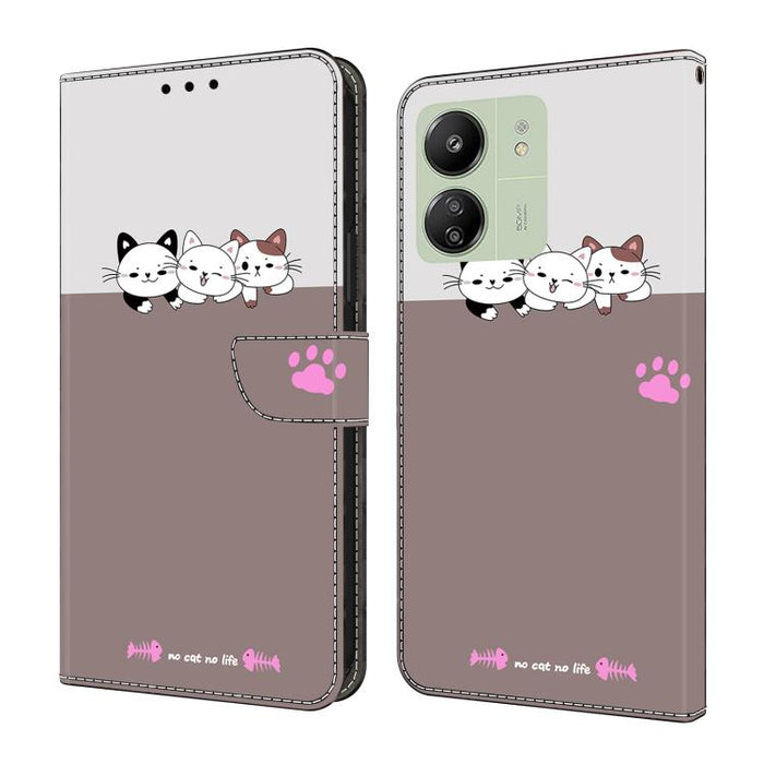 Funda para teléfono de cuero vegano pintado con efecto cristal, For Redmi 13C 4G / 5G, For Redmi Note 13 Pro+