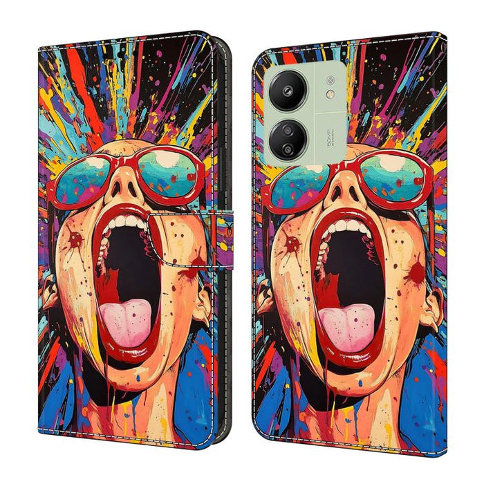 Funda para teléfono de cuero vegano pintado con efecto cristal, For Redmi 13C 4G / 5G, For Redmi Note 13 Pro+