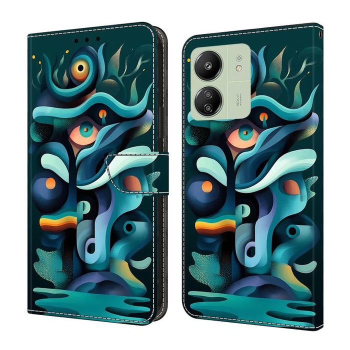 Funda para teléfono de cuero vegano pintado con efecto cristal, For Redmi 13C 4G / 5G, For Redmi Note 13 Pro+