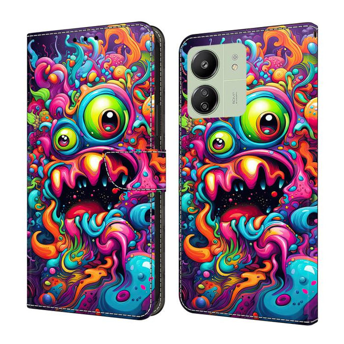 Funda para teléfono de cuero vegano pintado con efecto cristal, For Redmi 13C 4G / 5G, For Redmi Note 13 Pro+