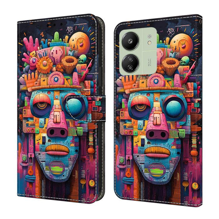 Funda para teléfono de cuero vegano pintado con efecto cristal, For Redmi 13C 4G / 5G, For Redmi Note 13 Pro+