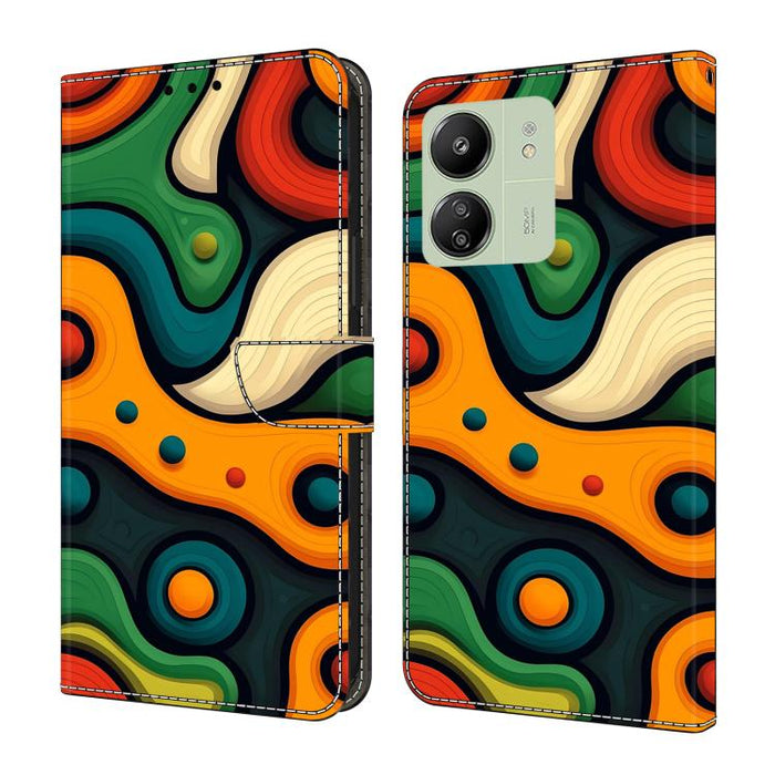 Funda para teléfono de cuero vegano pintado con efecto cristal, For Redmi 13C 4G / 5G, For Redmi Note 13 Pro+