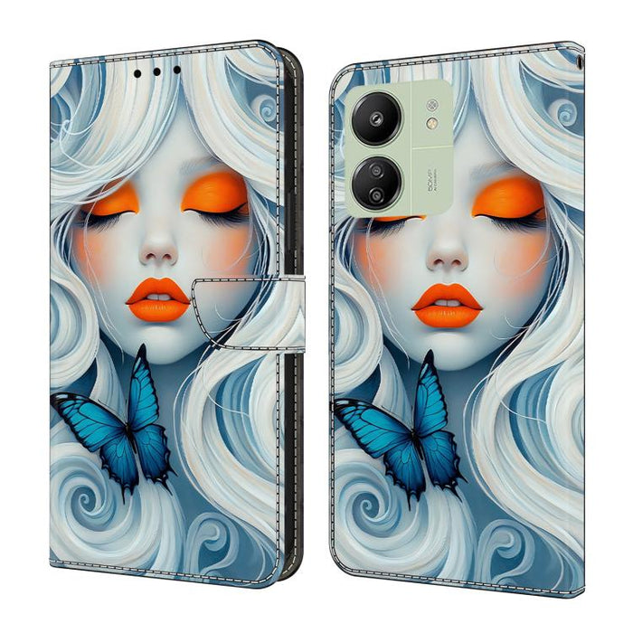 Funda para teléfono de cuero vegano pintado con efecto cristal, For Redmi 13C 4G / 5G, For Redmi Note 13 Pro+