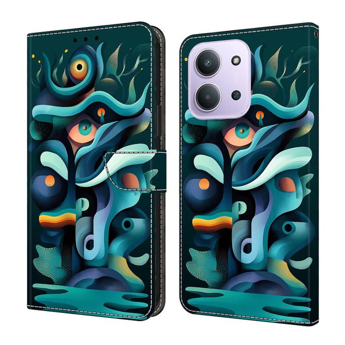 Funda para teléfono de cuero vegano pintado con efecto cristal, For Redmi Note 15 5G / 4G Global 164mm, For Redmi Note 15 Pro 5G Global 163.6mm, For Redmi 15C 5G / 4G EU 173mm, For Redmi 15C 5G / 4G Global 171mm, For Redmi Note 14 4G 164.84mm          ...