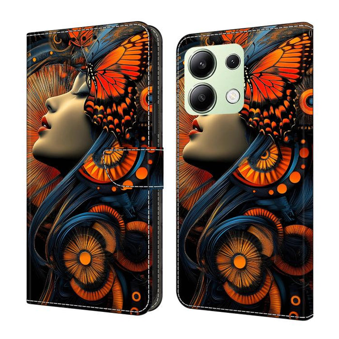 Funda para teléfono de cuero vegano pintado con efecto cristal, For Redmi Note 14 Pro 4G / 5G, For Redmi Note 14 4G 163.25mm, For Redmi Note 14 5G, For Redmi 14C 4G, For Redmi Note 13 5G, For Redmi Note 13 4G