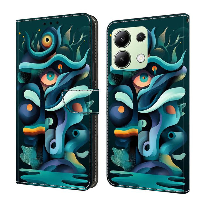 Funda para teléfono de cuero vegano pintado con efecto cristal, For Redmi Note 14 Pro 4G / 5G, For Redmi Note 14 4G 163.25mm, For Redmi Note 14 5G, For Redmi 14C 4G, For Redmi Note 13 5G, For Redmi Note 13 4G