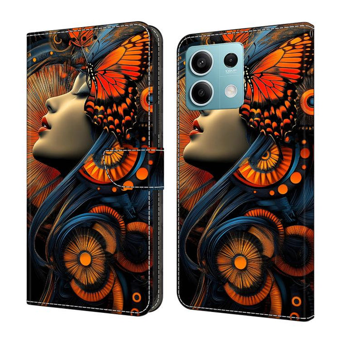 Funda para teléfono de cuero vegano pintado con efecto cristal, For Redmi Note 14 Pro 4G / 5G, For Redmi Note 14 4G 163.25mm, For Redmi Note 14 5G, For Redmi 14C 4G, For Redmi Note 13 5G, For Redmi Note 13 4G